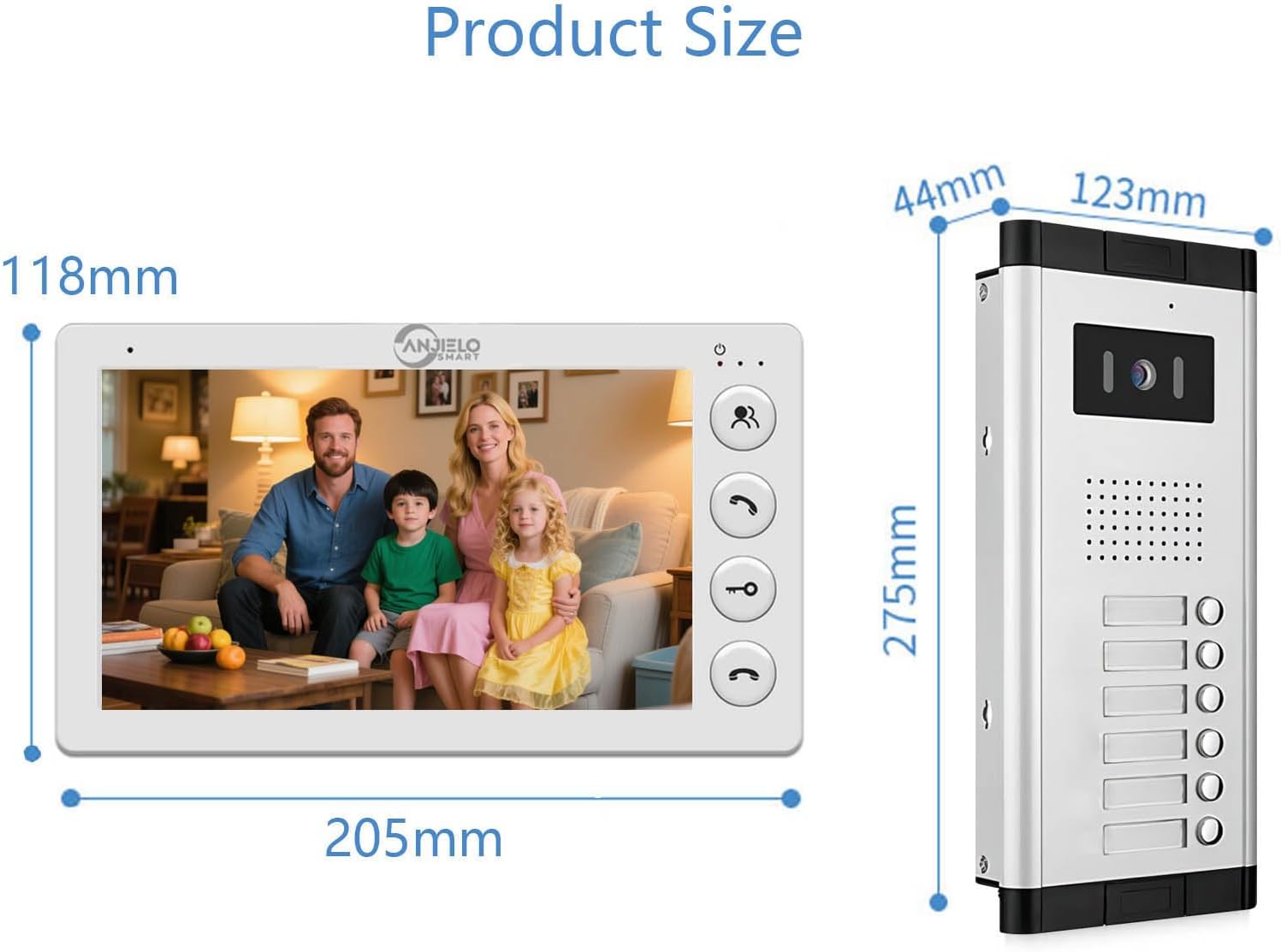 Wired Video Apartment Intercom System,2/3/4/5/6/8/10/12 Units Family 7 inch Monitor Video Door Phone Kit,Indoor Outdoor Video Doorbell,2 Way Audio for Home (1 Doorbell + 6 Monitor)
