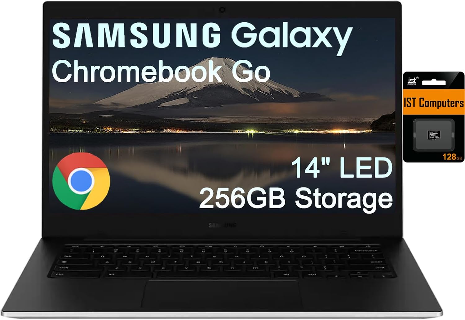 SAMSUNG Galaxy Chromebook Go Laptop (14' LED, Intel Celeron N4500, 256GB Storage (128GB eMMC+128GB SD Card)) For Home & Student, 12-Hr Long Battery, Spill-Resistant, Webcam, Wi-Fi 6, Chrome OS, Silver