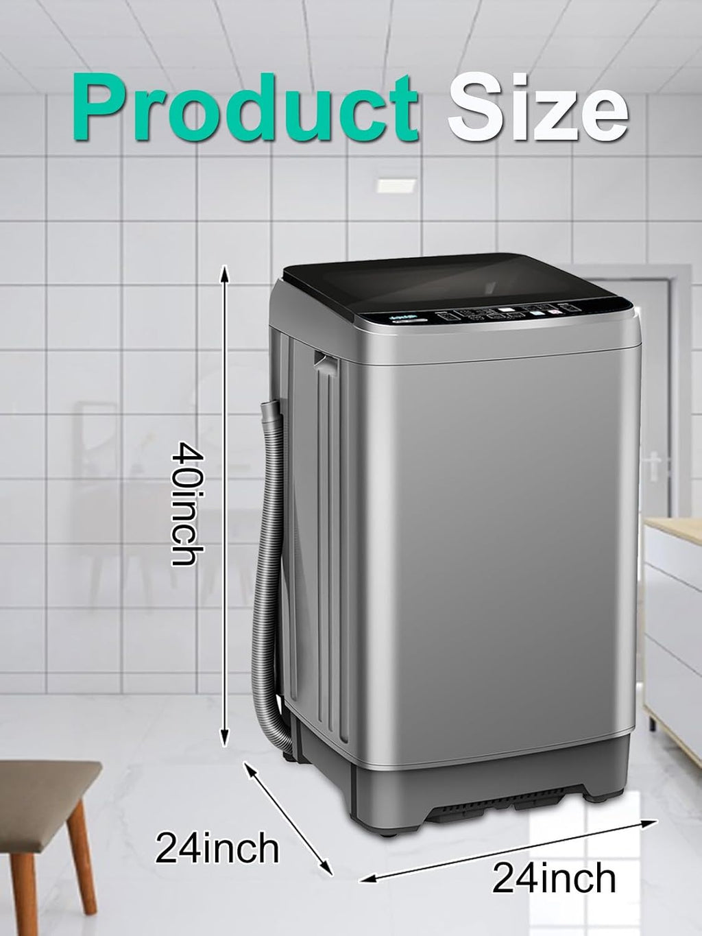 KRIB BLING 25 lbs Full Automatic Washing Machine with LED Display, Portable Washer Drain Pump, Come with a Glass Cover, 8 Programs & 8 Water Levels Selections, Ideal for Camping, Apartment, Dorm, Grey