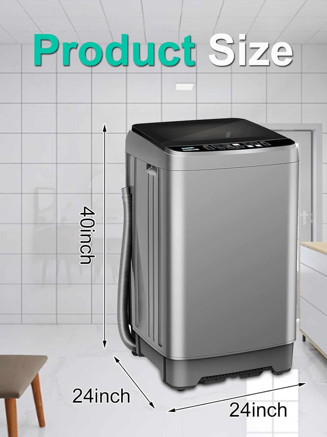 KRIB BLING 25 lbs Full Automatic Washing Machine with LED Display, Portable Washer Drain Pump, Come with a Glass Cover, 8 Programs & 8 Water Levels Selections, Ideal for Camping, Apartment, Dorm, Grey