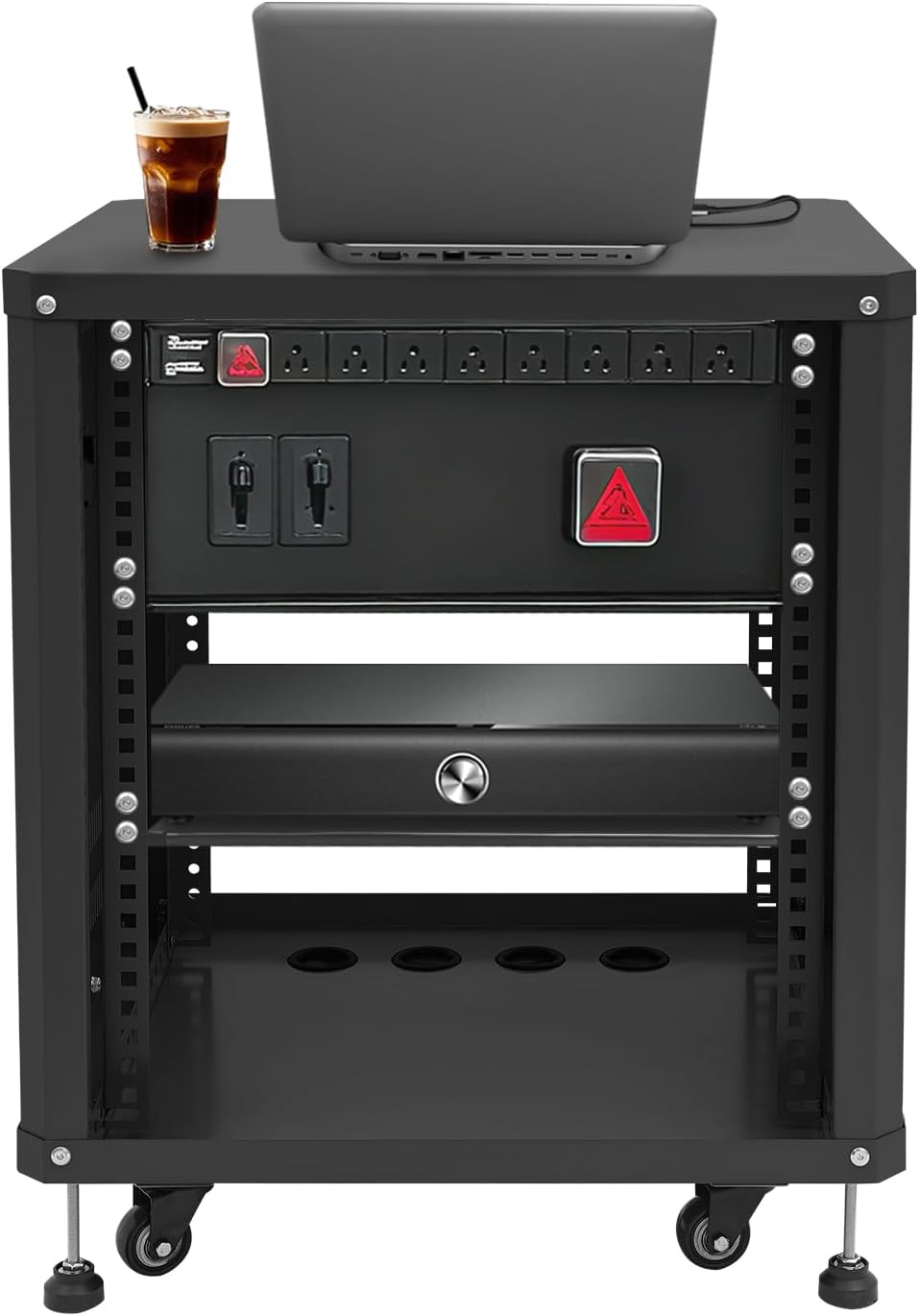 12U Network & Stereo Rack, Steel Open Frame Home Studio Rack with Caster Wheels, Video Stage Stereo Equipment Storage Cabinet Stand On Wheels
