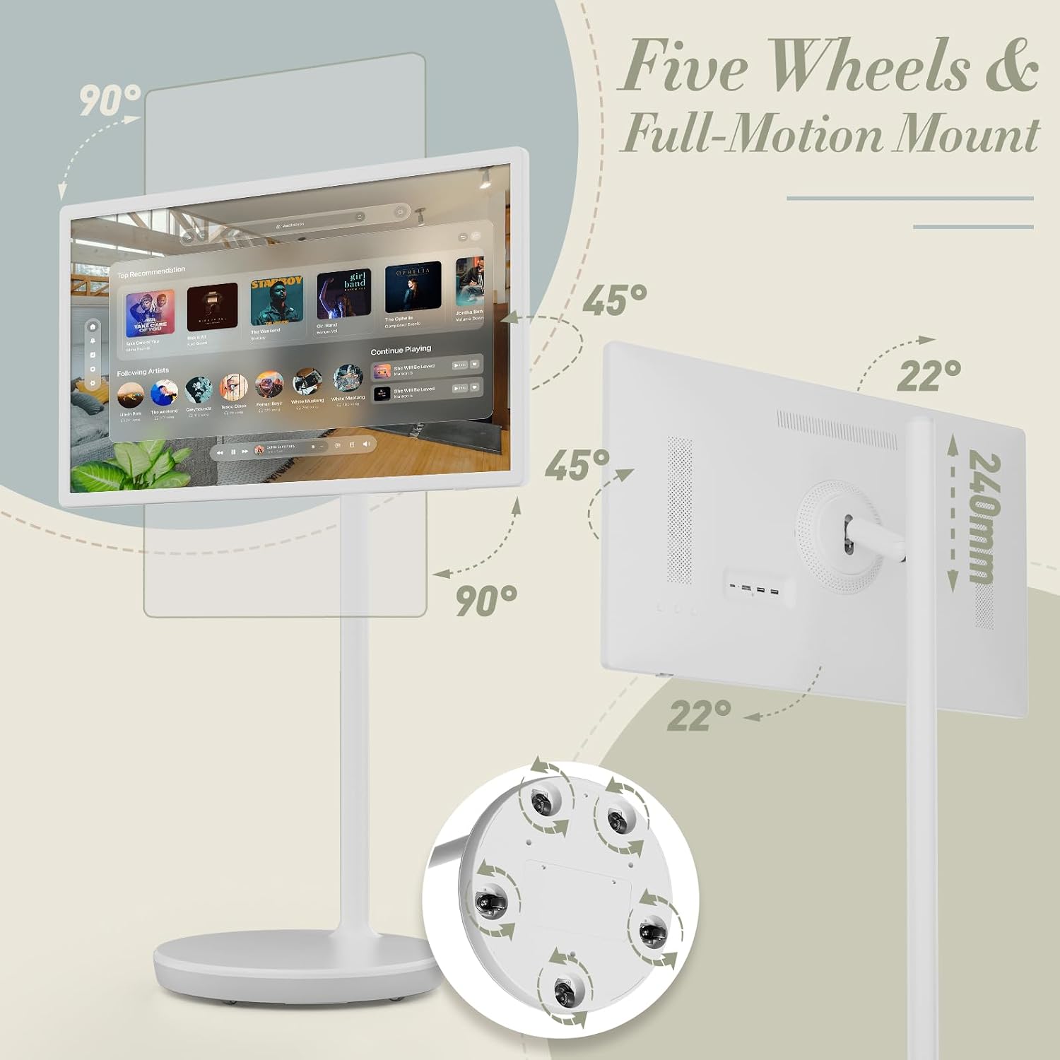 Teamgee 32-Inch Portable Smart Screen on Wheels, Wireless Touch Monitor with 8-Hour Battery, Android 13, Full-Motion Mount for Streaming, Work, and Multi-Purpose Use