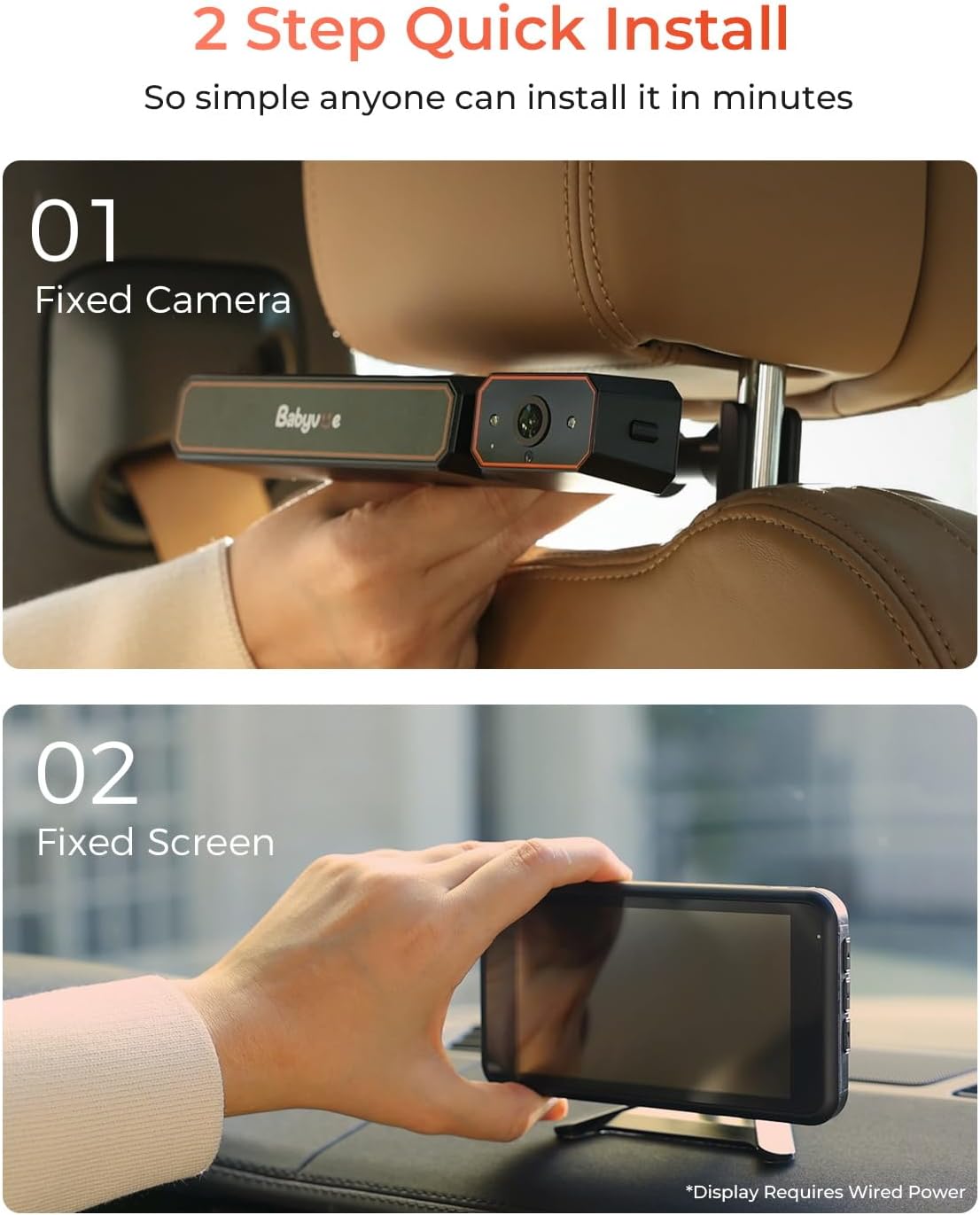 Babyvue BV6 Wireless Baby Car Camera Fast Setup, HD1080P No Wiring Car Baby Monitor with Auto IR Night Vision, 5.2' Display Backseat Camera 3X Zoom for Kids