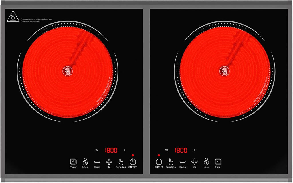 GIHETKUT Electric Cooktop,110V 3600W Stove top, 20 inch Countertop with 9 Power Levels,LED touch control,Overheat Protection,Child Safety Lock & Timer,touch control 2 burner Electric cooktop