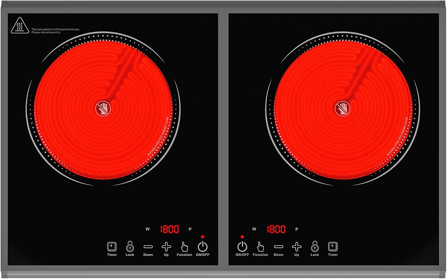 GIHETKUT Electric Cooktop,110V 3600W Stove top, 20 inch Countertop with 9 Power Levels,LED touch control,Overheat Protection,Child Safety Lock & Timer,touch control 2 burner Electric cooktop