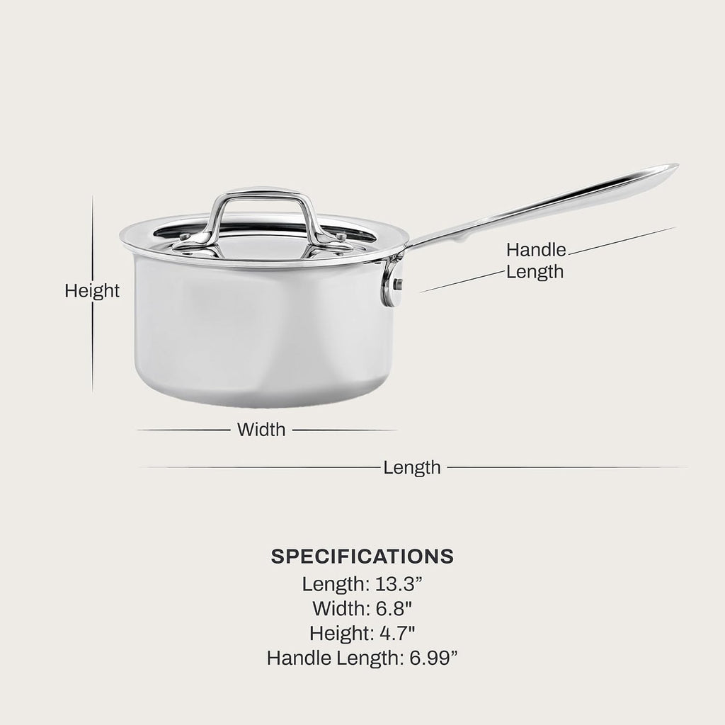 All-Clad D3® Stainless Steel 1.5 Quart Sauce Pan With Lid- Made in the USA- The Original Bonded Professional Cookware- Oven Safe & Induction Compatible