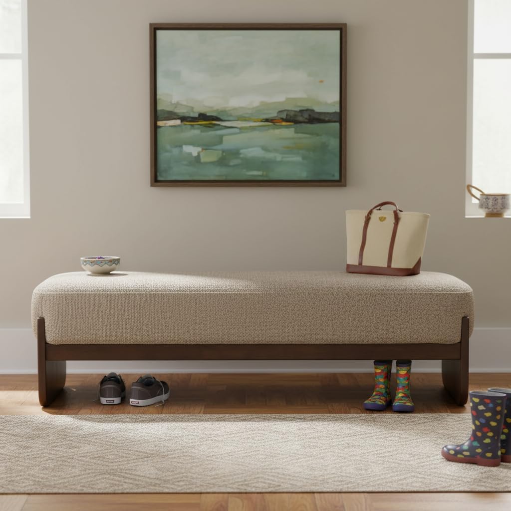 Christopher Knight Home Arden Minimalist Style Rectangular Loop Yarn Fabric Ottoman Bench, Rubberwood Frame, Entryway Bench, Living Room Sofa Extra Seat, End of Bed Footstool, Brown+Brown