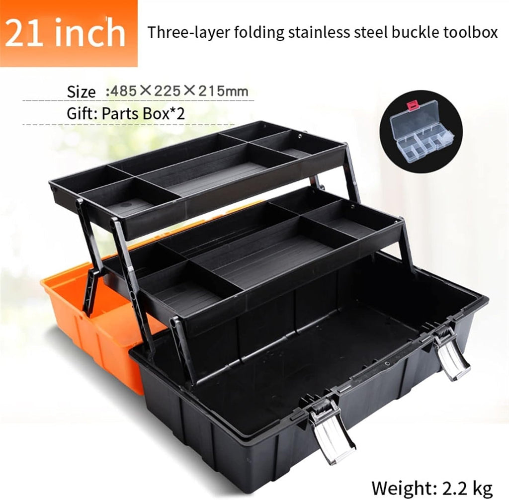 Portable Tool Box Household 3-Layer Folding Box Portable Hardware Tool Box Multifunctional Storage Box Maintenance Tool Box Office Storage Box Small Parts Box (Size : 21 inch)