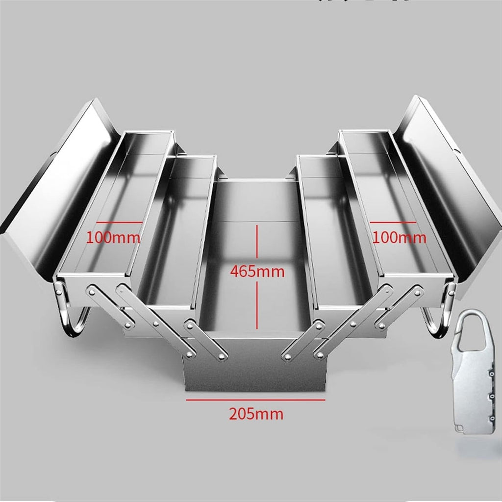 Portable Tool Box Portable 3 Tier Tool Box, Stainless Steel Storage Tool Box Organizer with Metal Lock, Heavy Duty Steel Tool Box Small Parts Box (Size : Large)