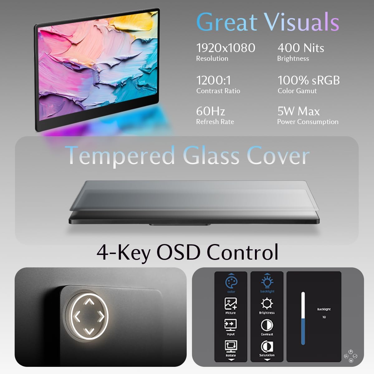SOTSU FlipAction Go 14' Premium Portable Monitor | Full HD 1080p | 400 Nits | 100% sRGB | Robust yet Lightweight | Pivoting Landscape & Portrait Display | Tempered Glass Cover | USB-C & Mini HDMI | 5W