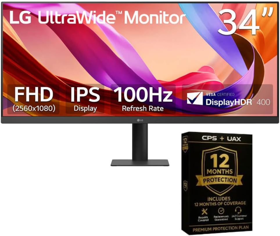 LG 34U511ABKIT1 34 inch UltraWide IPS WFHD Computer Monitor 2560x1080 100Hz 5ms 178 Degree Viewing Angle 400 Nits Brig