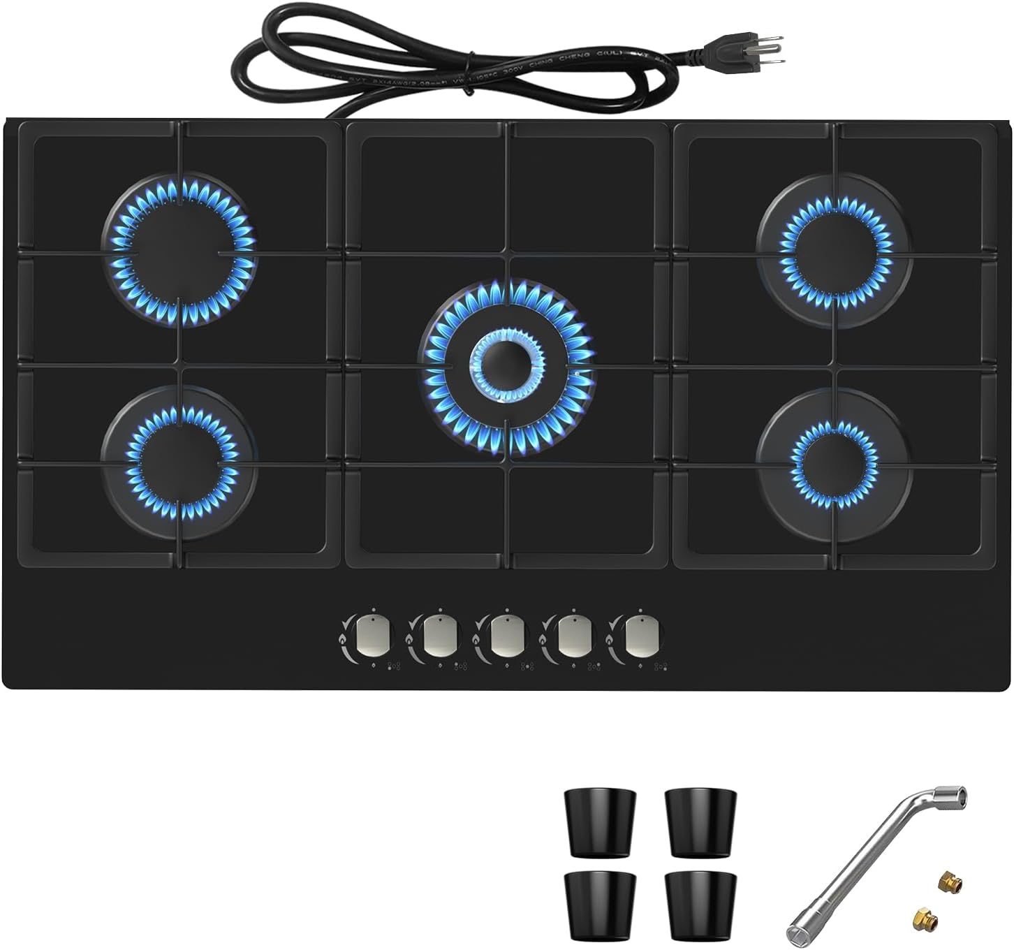 36 Inch Gas Cooktop Propane Stove, 5 Burner Built-in Gas Stove Top with Tempered Glass Panel, NG/LPG Dual Fuel Auto Ignition Propane Cooktop with Thermocouple Protection