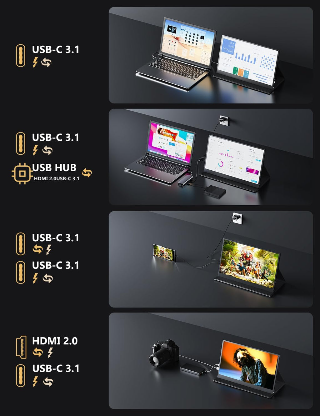 OLED Touch Portable Monitor, 15.6' 4K 60Hz IPS Laptop Monitor, Second Screen Dual USB C HDMI Computer Gaming Display with Speakers & Smart Cover, Travel Display for PC Phone PS4/5 Xbox Switch