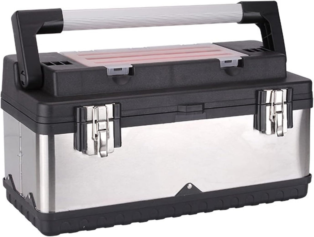 Portable Tool Box Tool Box, Stainless Steel and Plastic Construction - Removable Tray, Tool Box Organizer with Aluminum Handle Double Lock Small Parts Box (Size : 50 * 22.5 * 25cm)