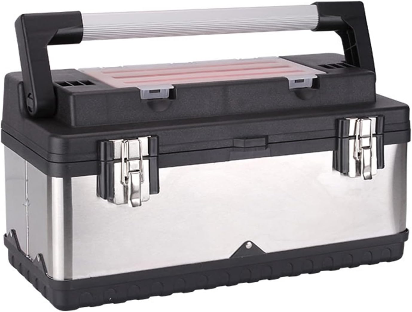 Portable Tool Box Tool Box, Stainless Steel and Plastic Construction - Removable Tray, Tool Box Organizer with Aluminum Handle Double Lock Small Parts Box (Size : 50 * 22.5 * 25cm)