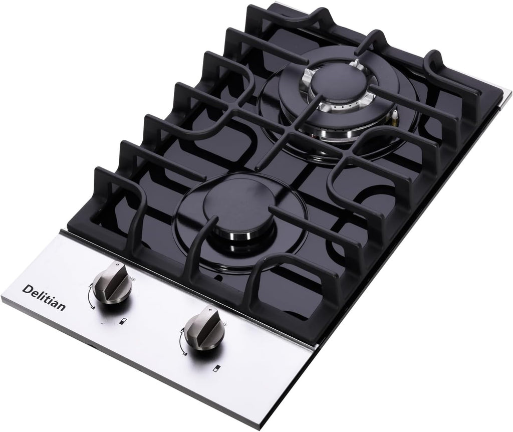 12 Inch Gas Cooktop, Built-in Tempered Glass 2 Burners Gas Stovetop LPG/NG Convertible Gas Stove Dual Fuel Gas Hob for RVs, Apartments, Outdoor DT2188A