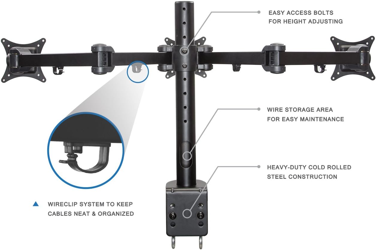 Mount-It! Triple Monitor Mount | 3 Monitor Desk Stand | Fits Three Computer Screens 19 20 21 22 23 24 Inches | C-Clamp Base | Heavy Duty Full Motion Tri Arms | VESA 75 100 Compatible