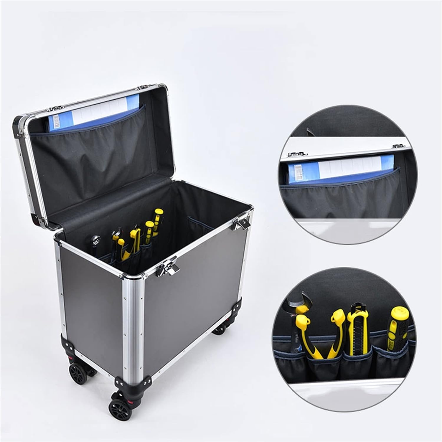 Portable Tool Box Large Capacity Toolbox Multi-Function Storage Toolbox with Wheel and Lock Aluminum Alloy Toolbox with Telescopic Handle Small Parts Box (Size : Small)
