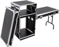 PA DJ Rack,661.39Lbs Heavy Duty Plywood Mobile Studio Equipment Cabinet with 4 Rubber Wheels,Freestanding Audio Rack/Road Case Vertical Rack Recording Studio Cabinet Racks (14U/Side Table) (2 Tiers)