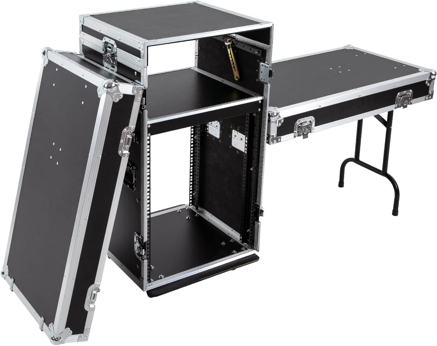 PA DJ Rack,661.39Lbs Heavy Duty Plywood Mobile Studio Equipment Cabinet with 4 Rubber Wheels,Freestanding Audio Rack/Road Case Vertical Rack Recording Studio Cabinet Racks (14U/Side Table) (2 Tiers)