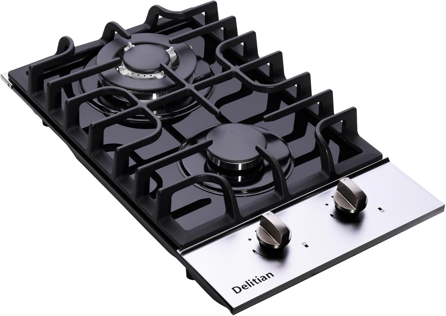 12 Inch Gas Cooktop, Built-in Tempered Glass 2 Burners Gas Stovetop LPG/NG Convertible Gas Stove Dual Fuel Gas Hob for RVs, Apartments, Outdoor DT2188A