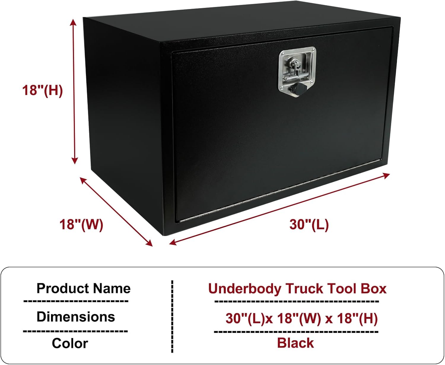 30 Inch Steel Underbody Truck Tool Box with T-Handle Lock, Heavy Duty Contractor Toolbox For Organization And Storage, Job Tool Chest, 30'x 18'x 18' inch Black