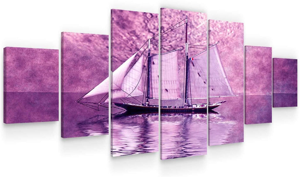 Startonight Large Canvas Wall Art - With the Boat to an Unknown Purple World - Huge Framed Modern Set of 7 Panels 40' x 95'