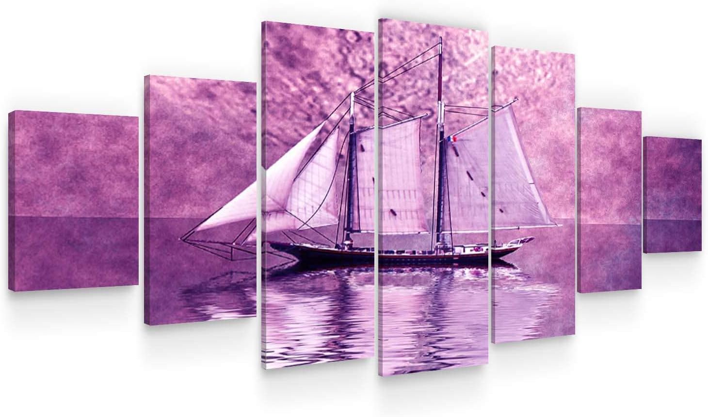 Startonight Large Canvas Wall Art - With the Boat to an Unknown Purple World - Huge Framed Modern Set of 7 Panels 40' x 95'