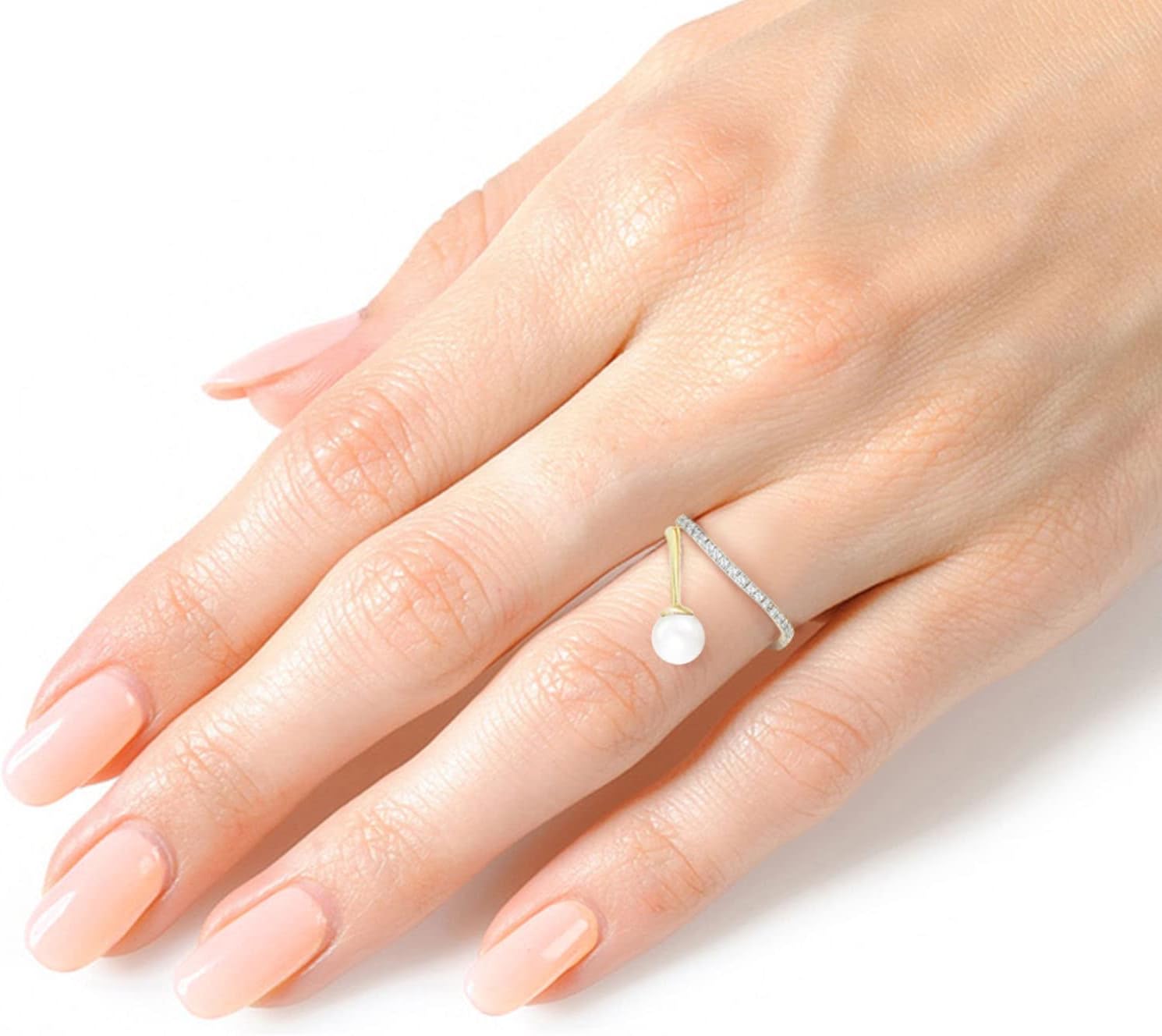 Galaxy Gold GG 14K Solid Yellow Gold Ring with Natural Diamonds and Natural Pearl