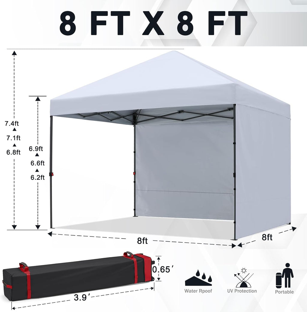 COOSHADE Pop Up Canopy Tent 8x8 with 2 Sidewalls, Outdoor Shade Instant Canopy Tents(White)