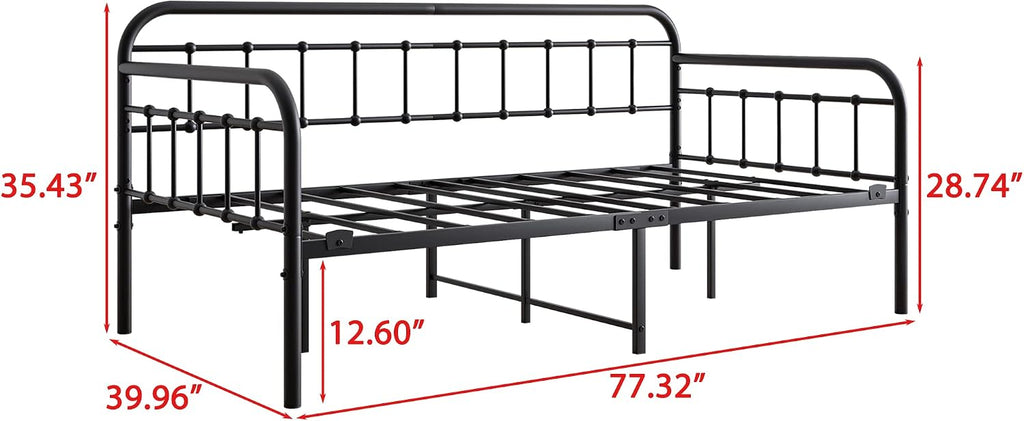 Metal Daybed Frame Twin Size with Steel Slats Platform Furniture,Black…