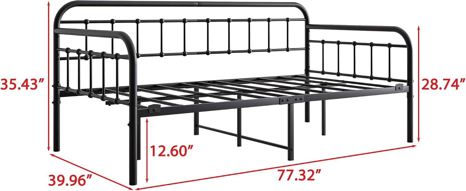 Metal Daybed Frame Twin Size with Steel Slats Platform Furniture,Black…