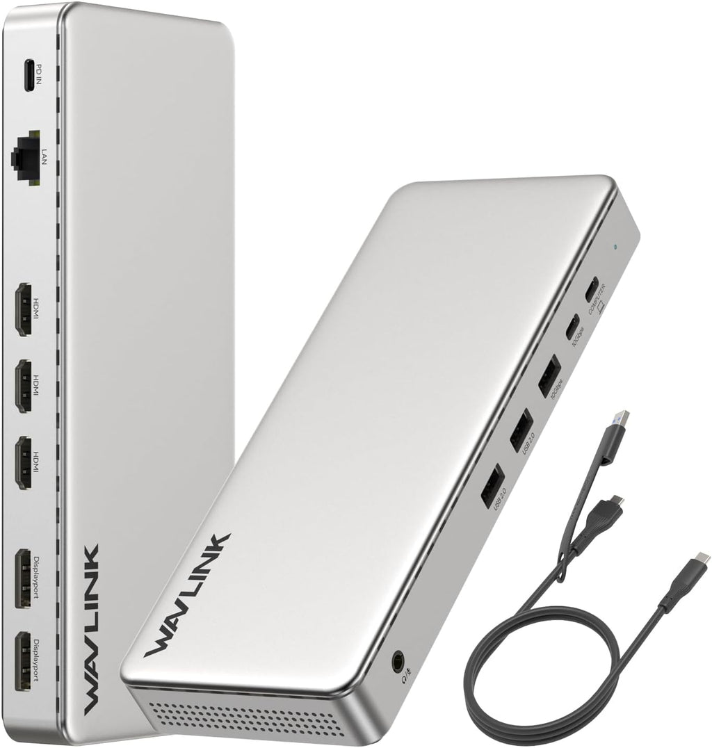 Docking Station 3 Monitors,WAVLINK SM770 Docking Station with Triple HDMI, Dual DP, 100W PD in,10Gb USB A&C,2.5G Ethernet,Compatible with MacBook Neo/Mac OS, SMI Driver & Host USB3.2 Gen 2 Required
