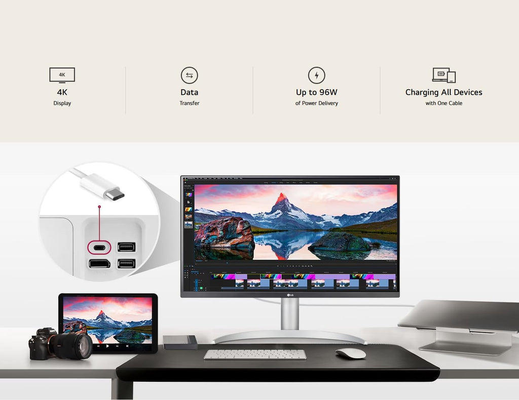 LG 27'' 4K (3840 x 2160) IPS Monitor with USB Type-C | AMD FreeSync | HDR 400, DCI-P3 95% | Built-in Speaker | 60Hz, 5ms | Compact Bezel (HDMI, DisplayPort) | White Monitor