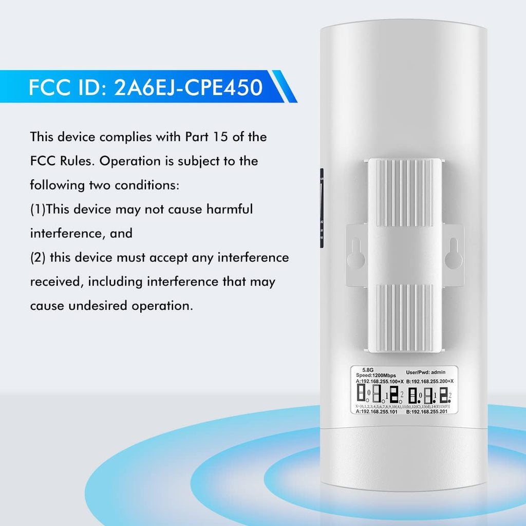 Wireless Bridge Point to Point Outdoor: UeeVii CPE450 5.8G 3Km Long Range Wi-Fi Bridge for Extend Network to Barn and Surveillance Range - Work with Starlink, 14dBi MIMO Antenna,48V POE Powered, 2pcs