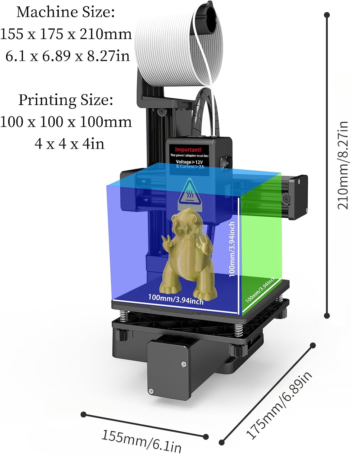 Gonetre Frequency Division Multiplexing 3D Printer for Beginners, FDM High Accuracy Fast Heating 3D Printing Machine 100x100x100mm Build Size, 1.75mm TPU PLA Filament Compatibility