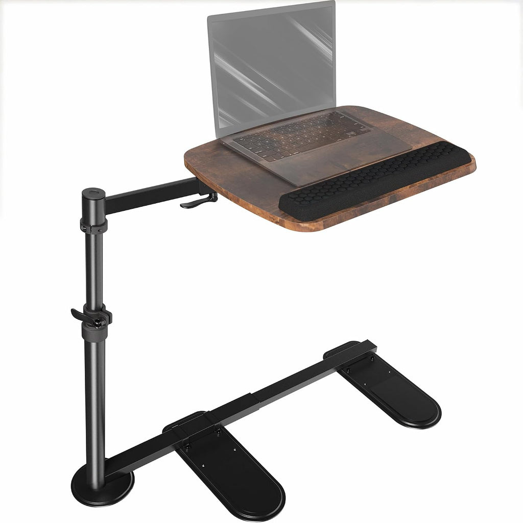 VIVO 20 inch Over Couch Swivel Table, Laptop Desk for Remote Work, Portable Recliner Workstation with Height Adjustable Swing Arm, Vintage Brown/Black, DESK-ST02C-N