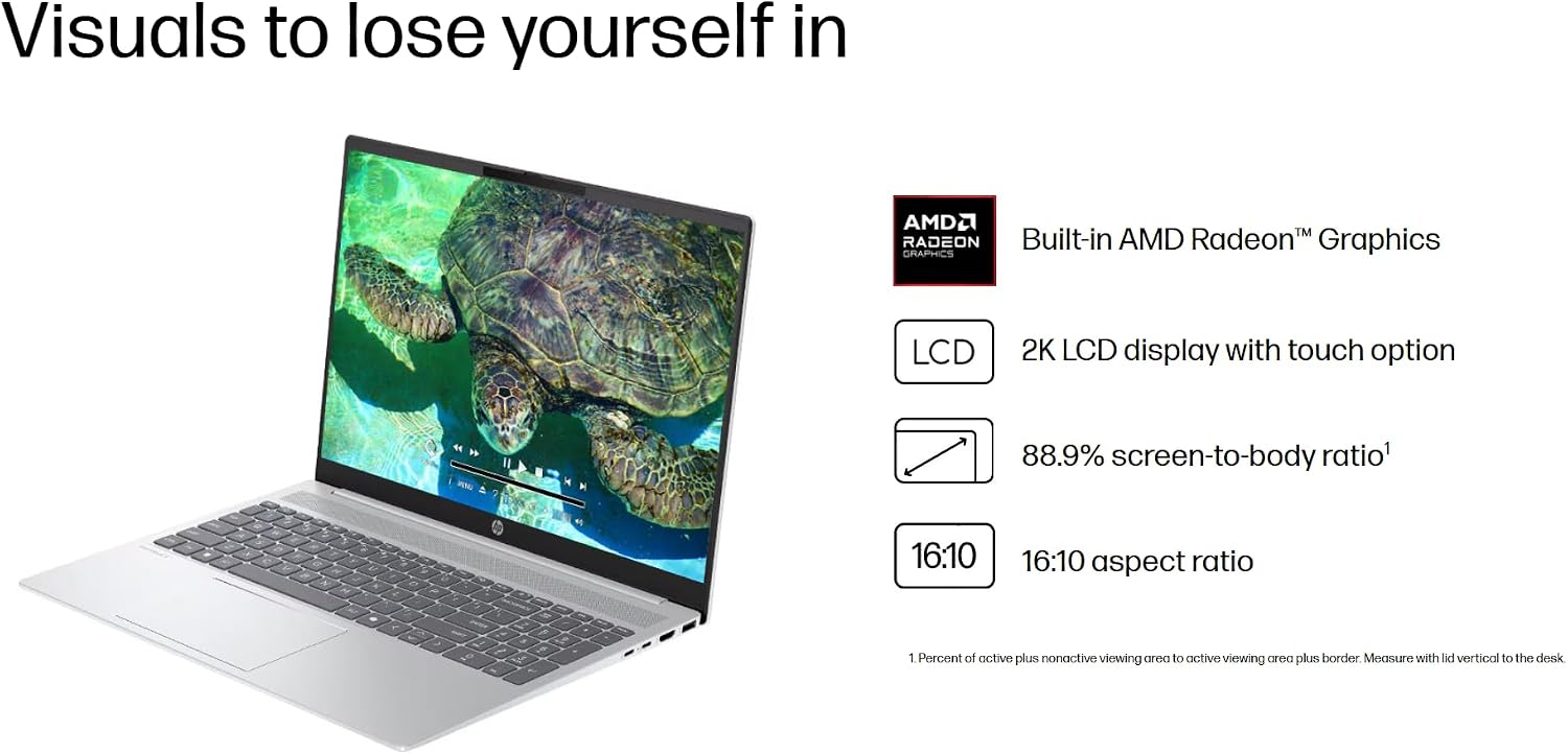 HP Omnibook 5 16' Copilot+ AI Laptop - AMD Ryzen AI 7 (50 Tops) - 2K (1920 x 1200) Touchscreen - Backlit Keyboard - 16GB Memory - 1TB SSD – Windows 11 – W/128GB Portable SSD