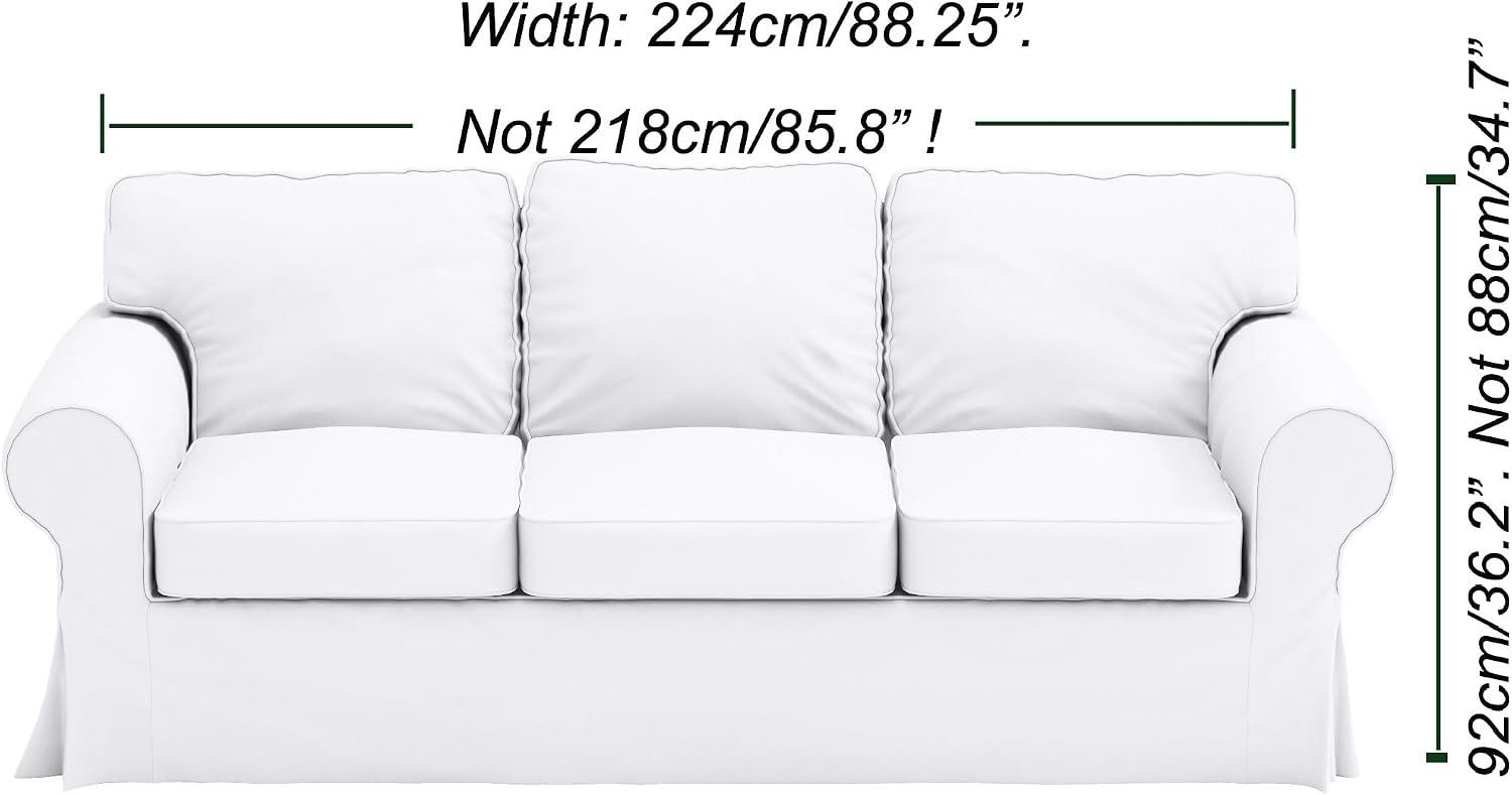 Heavy Duty UPPLAND (Not EKTORP) Sofa Cover Replacement Compatible with IKEA UPPLAND 3 Seat Sofa, Loveseat, Armchair, Sectional Corner, or Footstool Slipcover Only (Uppland 3 Cotton White)