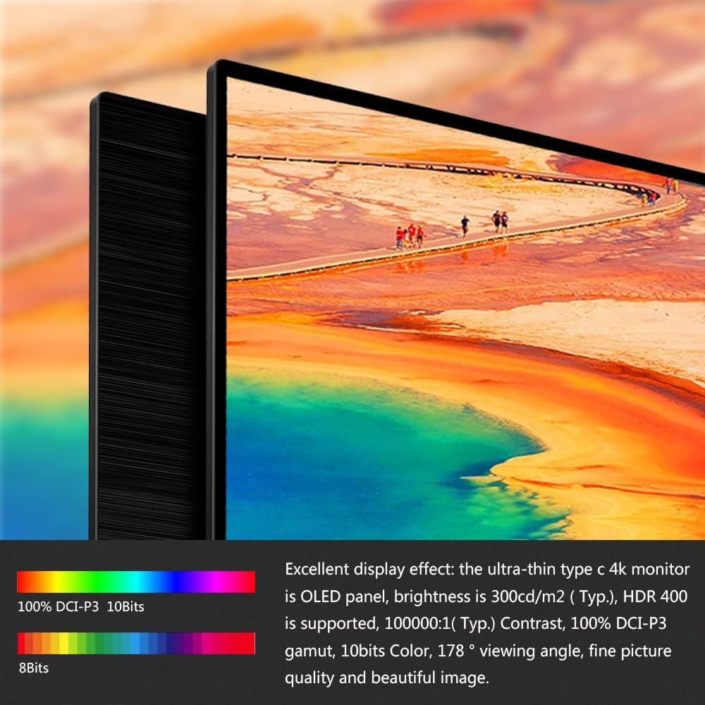 OLED Portable Monitor- 4K Portable Laptop Display 15.6 Portable Gaming Monitor 100% DCI-P3 OLED Screen with HDMI/USB-C External Touchscreen for Phone PC Laptop Game Console