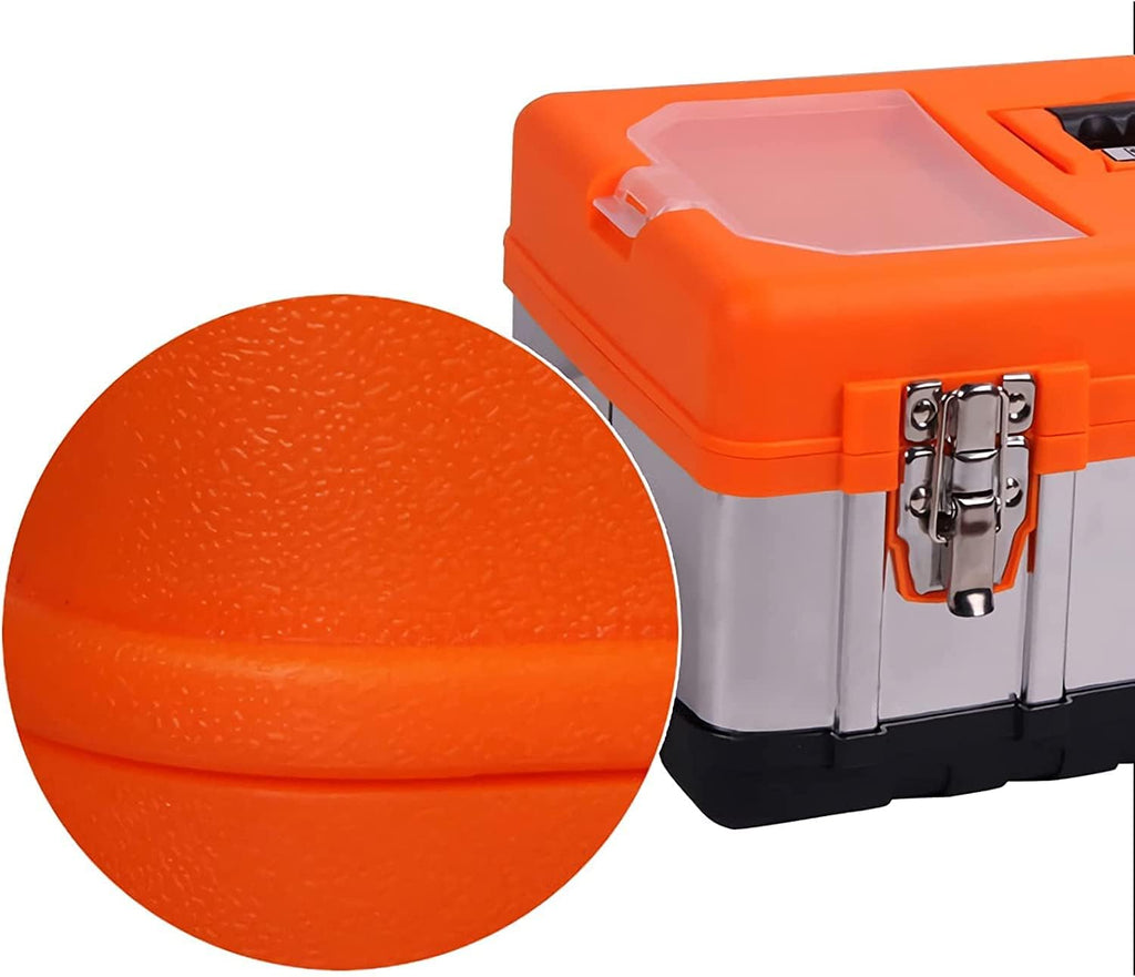 LIOONS Tool Box Metal Lockable High Capacity Plastic Tool Boxes Portable Tool Set with Removable Tray Storage Case Sturdy Tool Kit