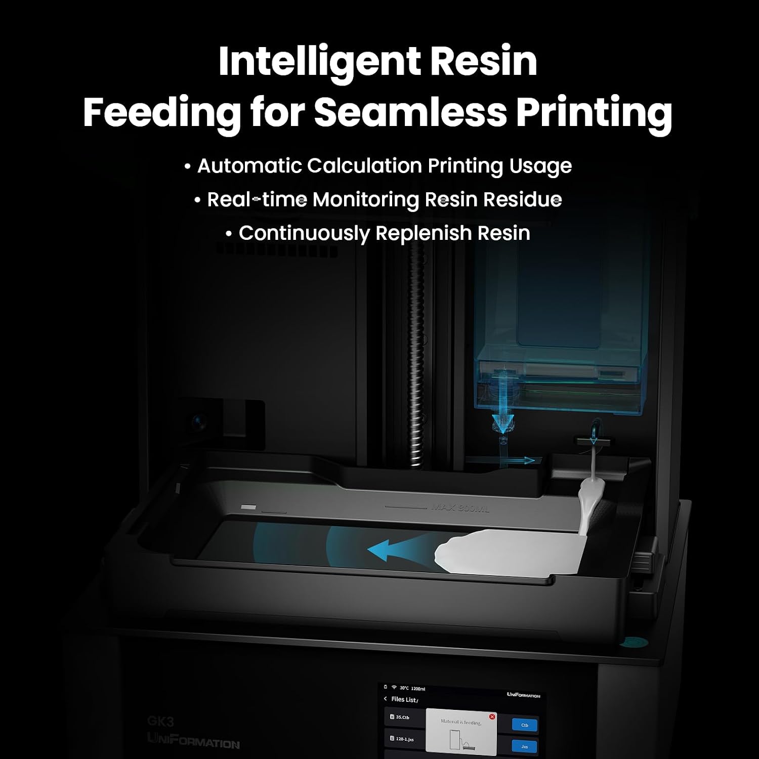 Uniformation 16K Resin 3D Printer, Stable Printing for Smart Auto Heating & Auto Feed System & APP Control Ideal for Detailed Models,Model:GK3 (T)