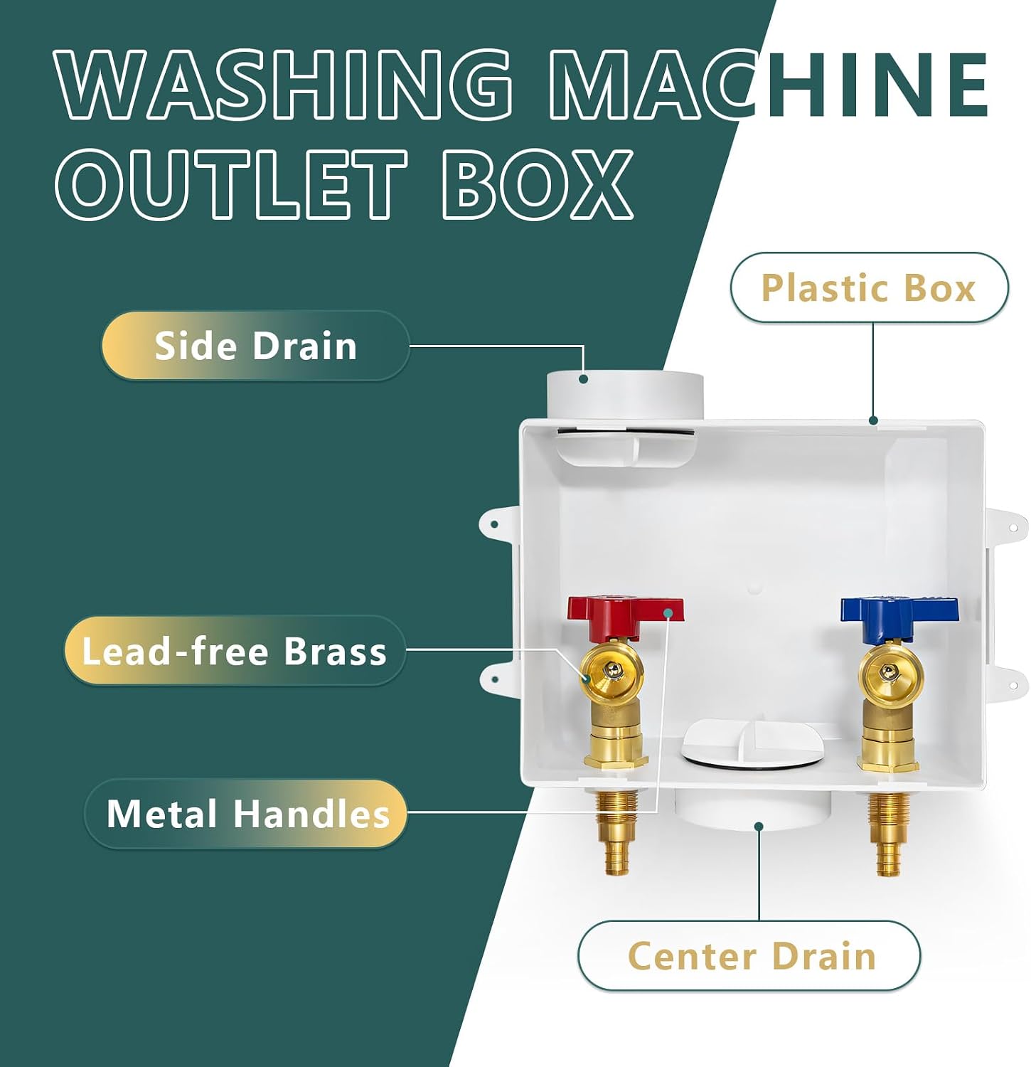 (Pack of 5) Niikappu Washing Machine (Laundry) Outlet Box, Center Drain/Side Drain, 1/2 Inch Pex Crimp Inlet x 3/4 Inch MHT Outlet Connection, Regular