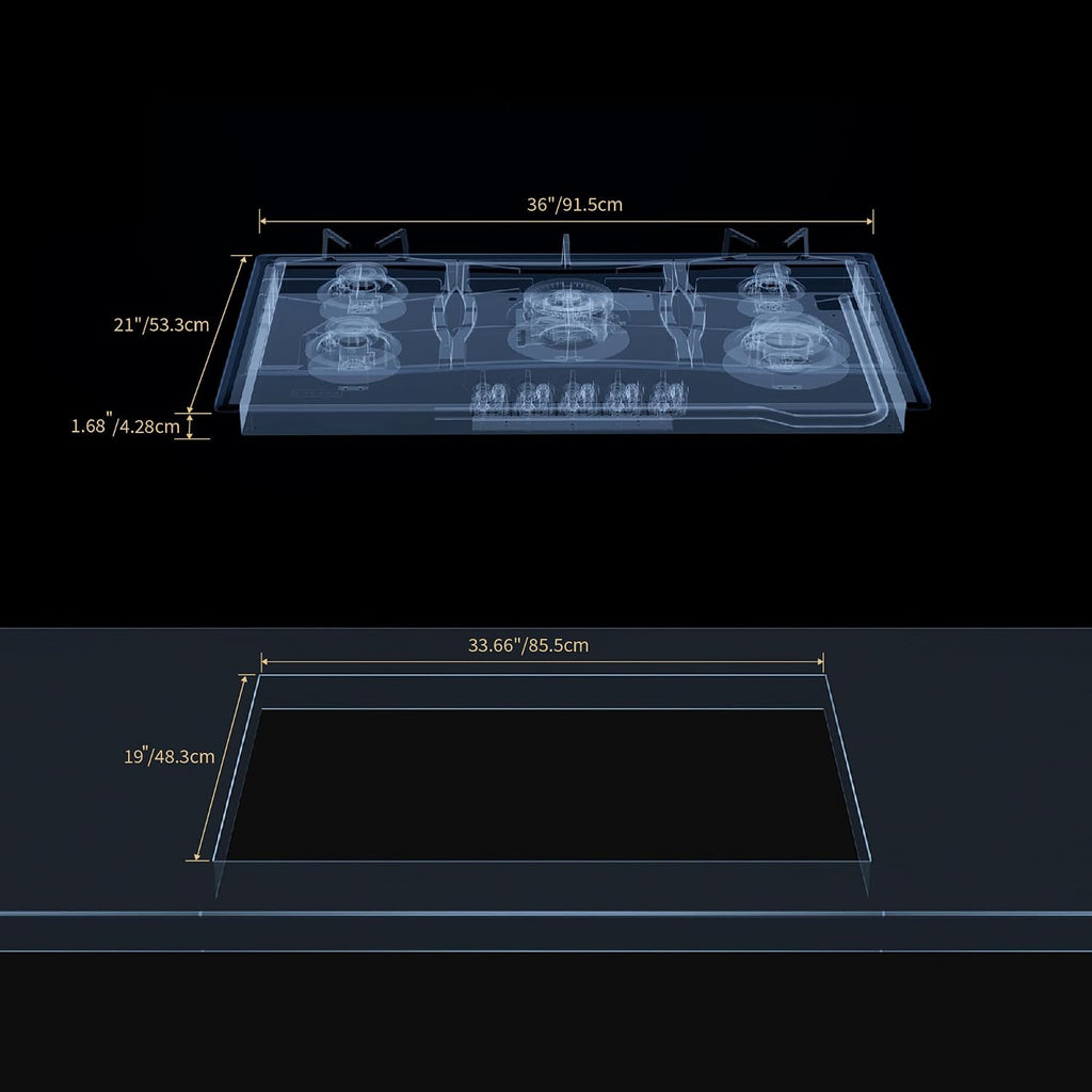 Empava 36 Inch Built-in Gas Cooktop with 5 Sealed SABAF Burners, Stainless Steel Surface, LPG/NG Convertible, Auto Electric Ignition, Flame Failure Protection