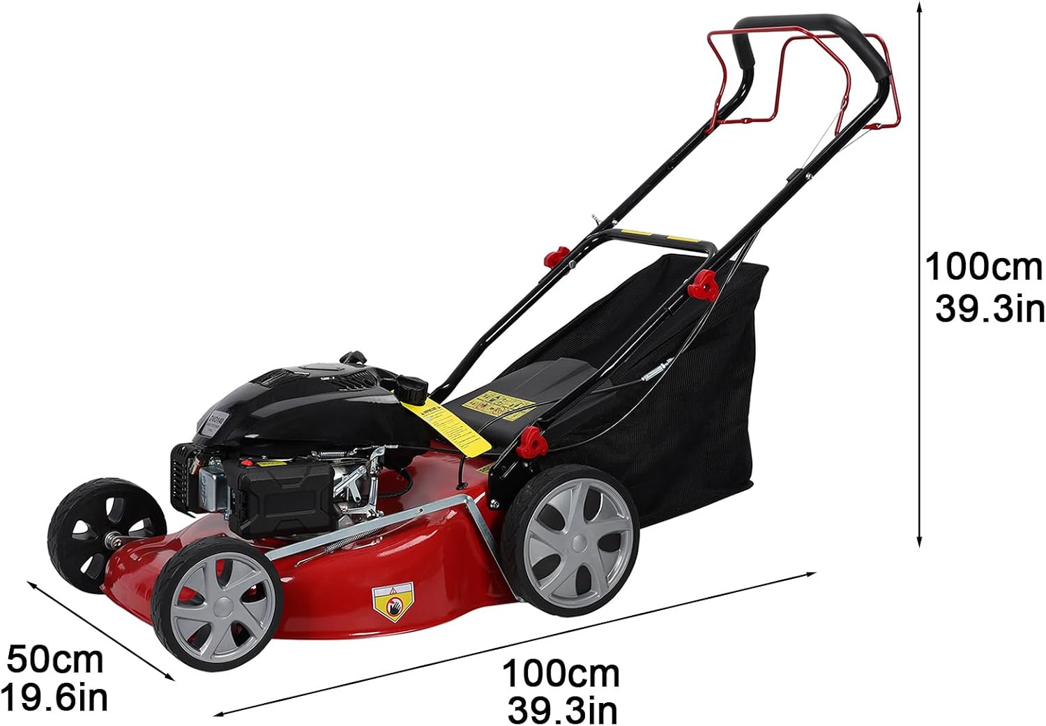 3 in 1 Gas Lawn Mower Self Propelled,141cc OHV Engine with Air Cooling, 20' Steel Deck, 8-Level Height Adjustment, 50L Grass Tank, Foldable Design Red