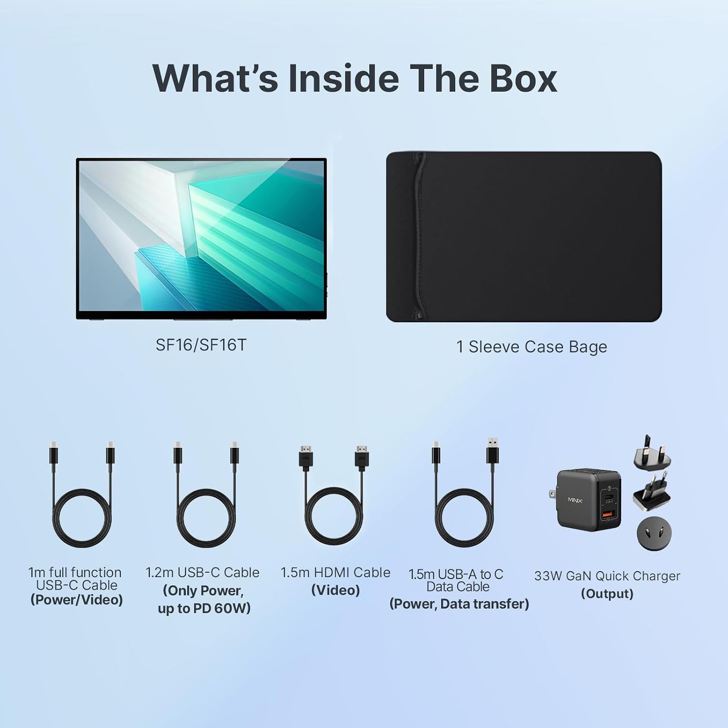 MINIX Portable Monitor 16' FHD 1200P，IPS，Touch Screen，USB-C, HDMI，Stereo，Eye Care, Flicker Free, Blue Light Filter