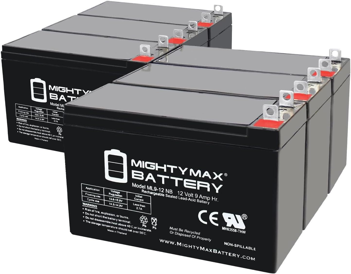 Mighty Max Battery 12 VOLT 9 AH SLA BATTERY NB terminal - 6 Pack