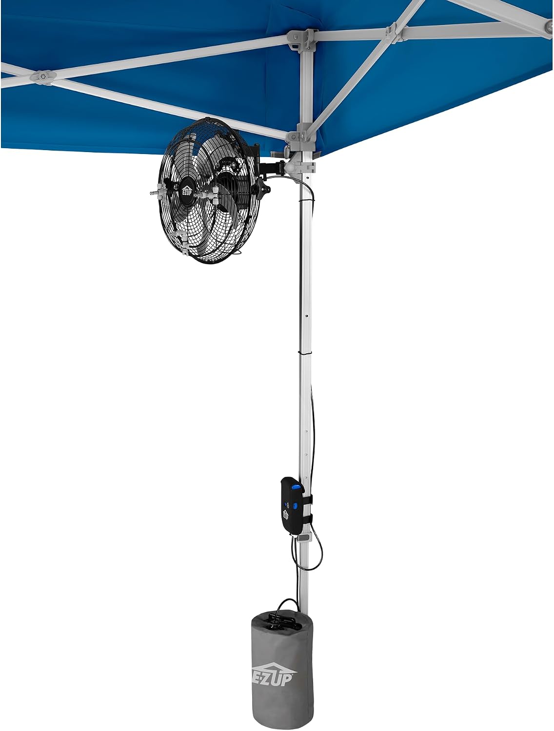 E-Z UP 14' Misting Fan Portable, Lowers Temperatures by 30° in Spaces Up to 150 Sq Ft, 180° Swivel Mechanism, Perfect for Outdoors. Mounts on compatible Canopy/Shelter (CANOPY/SHELTER NOT INCLUDED)
