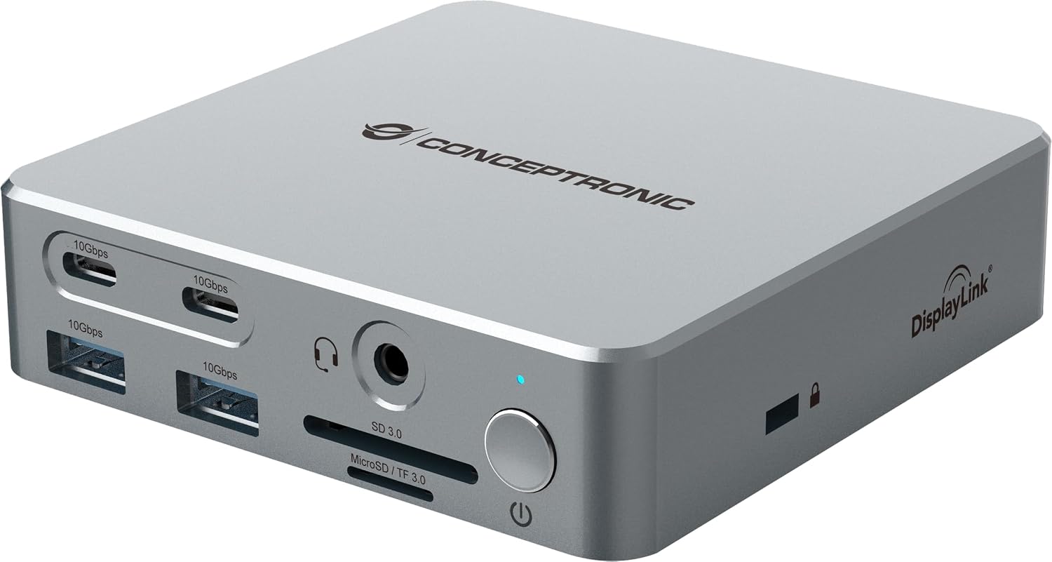 CONCEPTRONIC DONN25G 15-in-1 DisplayLink USB 3.2 Gen 2 Docking Station, Triple Display 4K60Hz