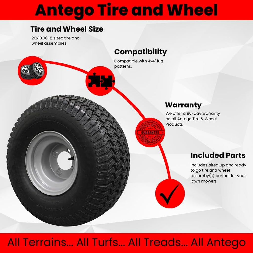(Set of 2) 20x10.00-8 Tires & Wheels 4 Ply for Lawn & Garden Mower (Compatible with Husqvarna)